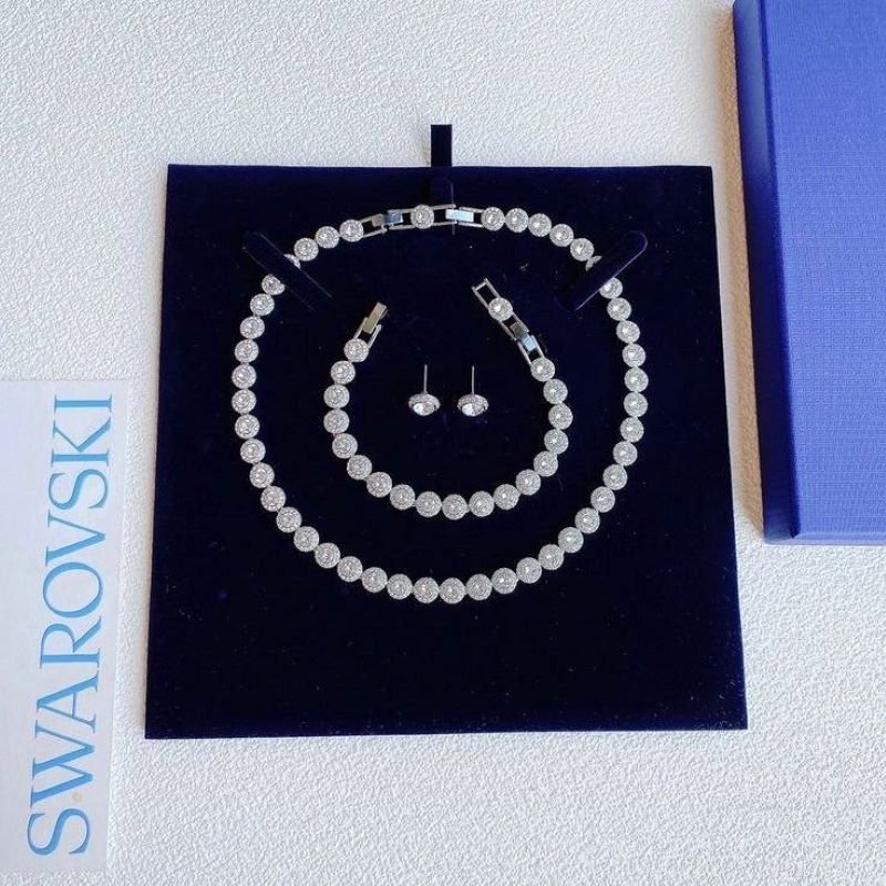 Super Clone Full Set Swarovski Una Angelic Round Cut Pave Necklace, Earrings & Bracelet Set - Image 5