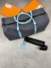 Louis Vuitton Monogram Eclipse Keepall Duffle Bag (Light Blue Accents)
