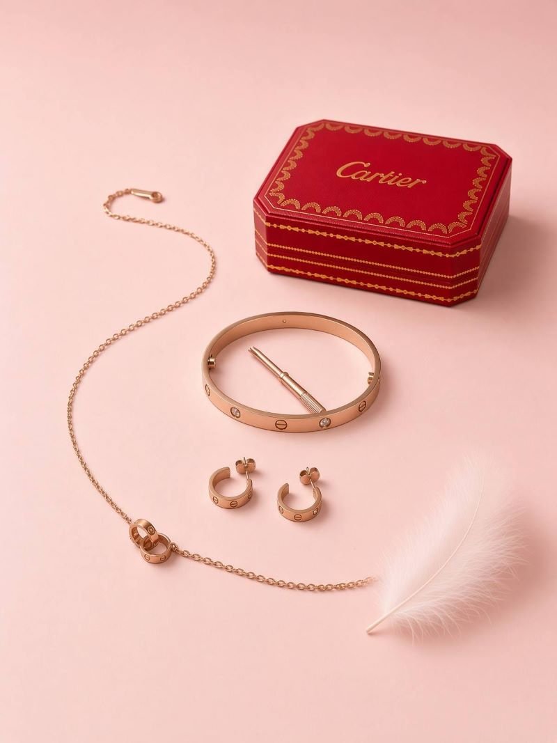 Cartier Style Screw Motif 3-Piece Luxury Jewelry Set (Bangle, Necklace & Earrings) - Image 2