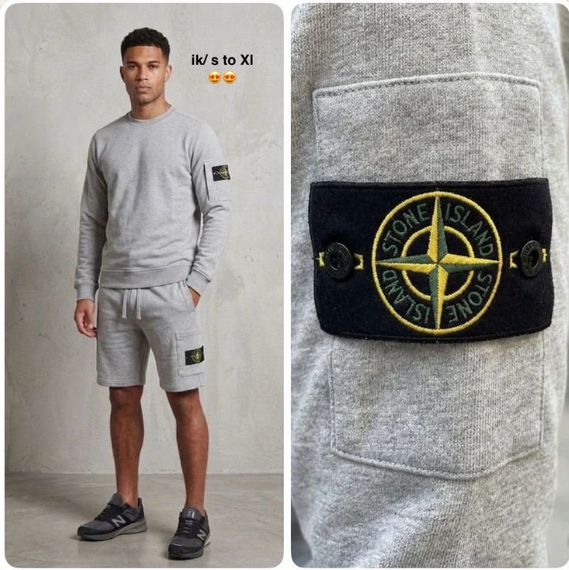 Men’s Stone Island & Hugo Boss Premium Fleece Crewneck Sweatshirt & Short Set - Image 2