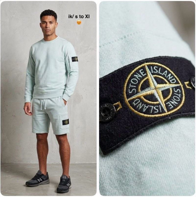 Men’s Stone Island & Hugo Boss Premium Fleece Crewneck Sweatshirt & Short Set - Image 3