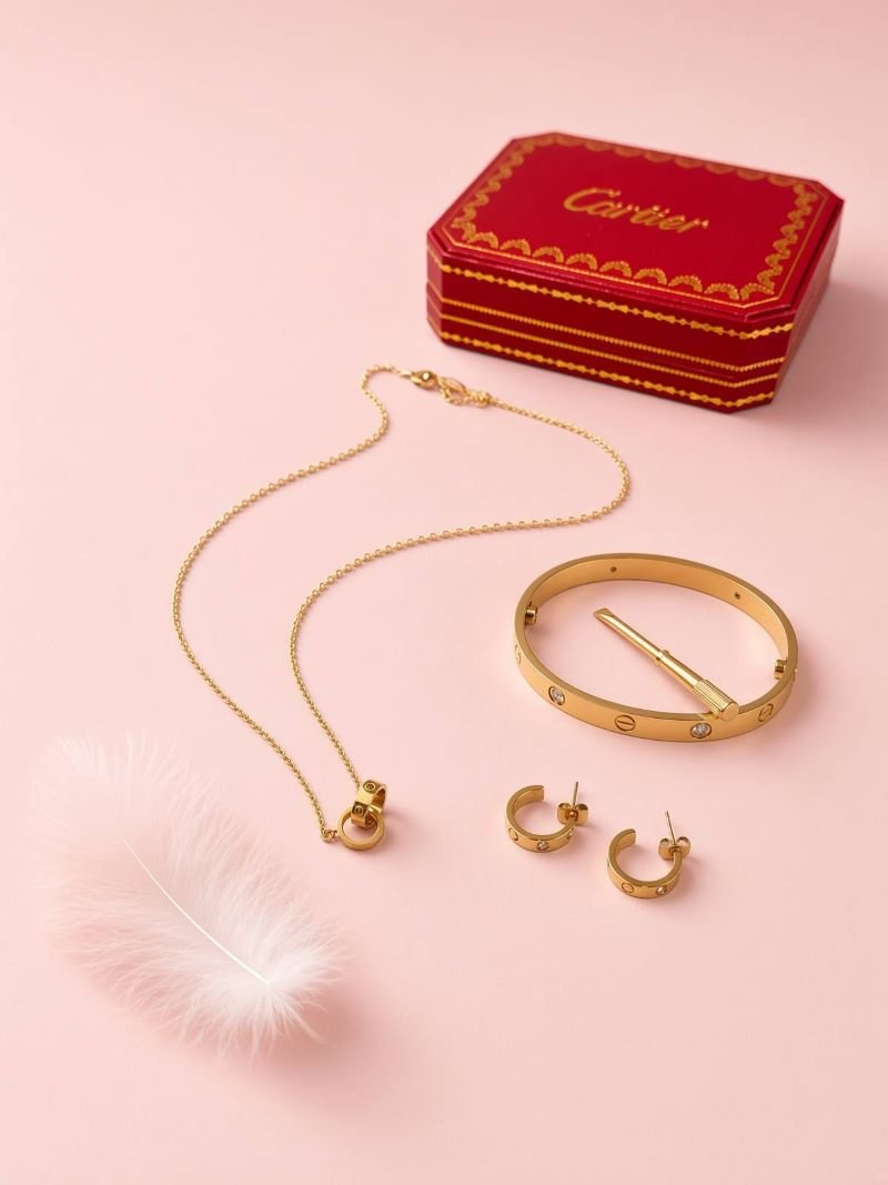 Cartier Style Screw Motif 3-Piece Luxury Jewelry Set (Bangle, Necklace & Earrings) - Image 3