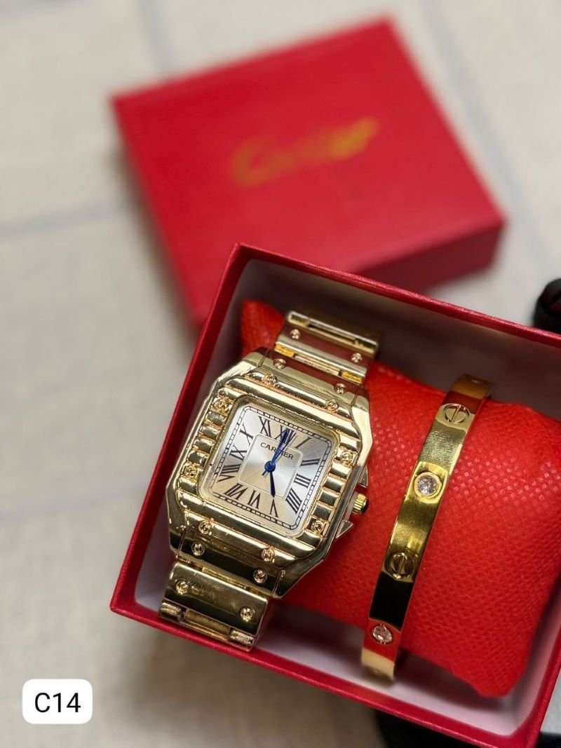 Cartier Santos Diamond-Bezel Watch & Matching Bangle Set - Image 2