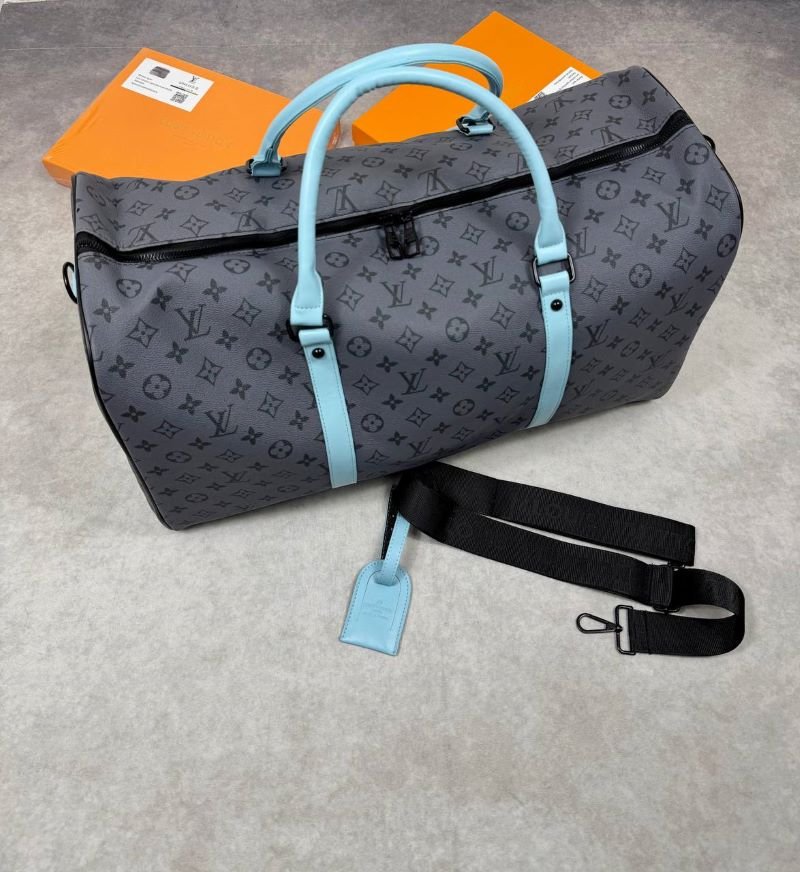 Louis Vuitton Monogram Eclipse Keepall Duffle Bag (Light Blue Accents) - Image 3