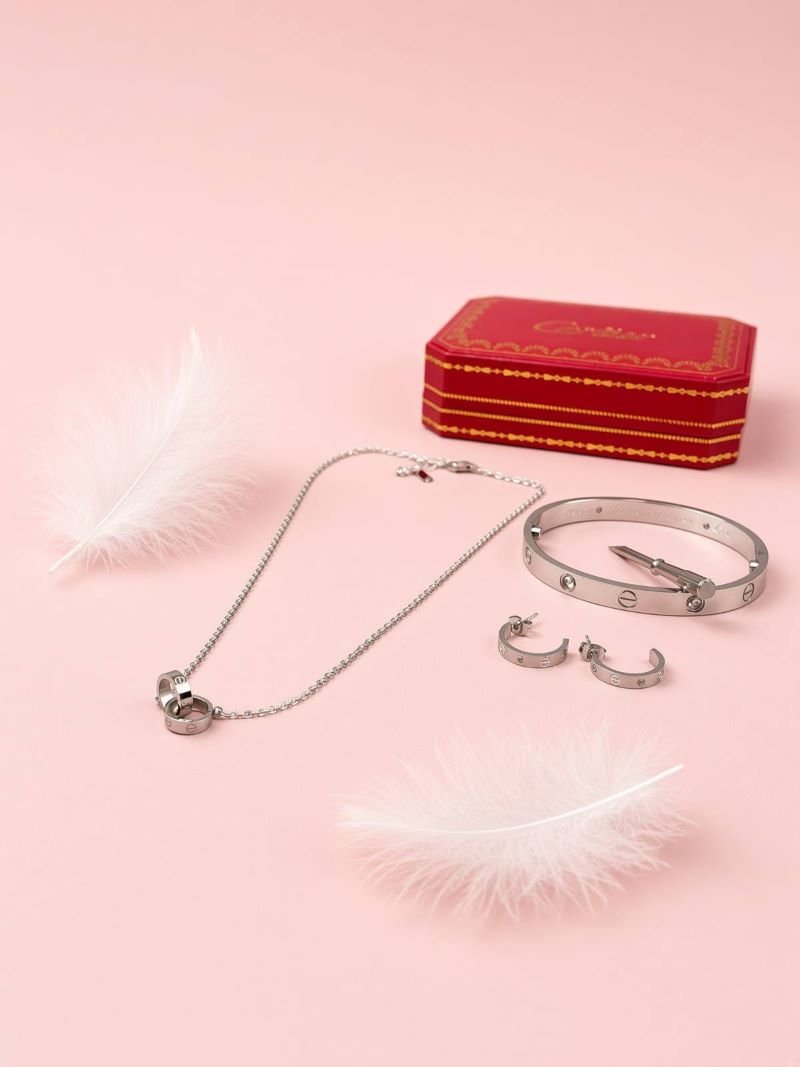 Cartier Style Screw Motif 3-Piece Luxury Jewelry Set (Bangle, Necklace & Earrings) - Image 4