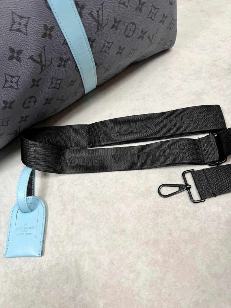 Louis Vuitton Monogram Eclipse Keepall Duffle Bag (Light Blue Accents) - Image 4