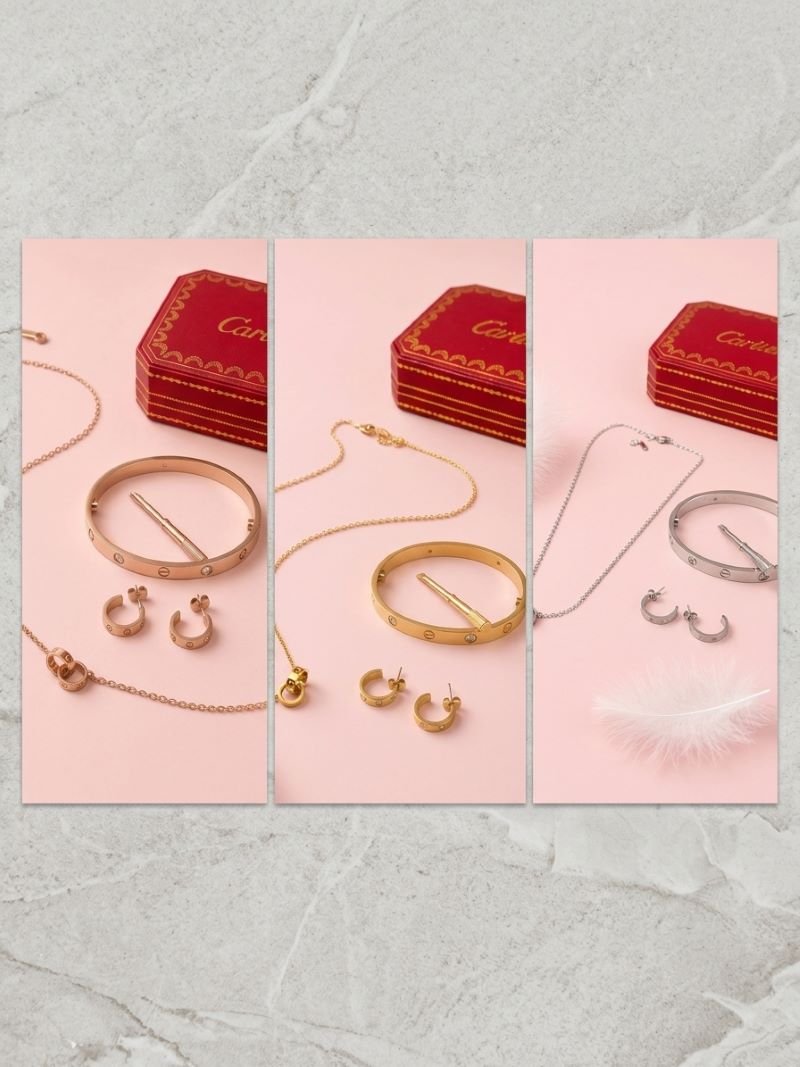 Cartier Style Screw Motif 3-Piece Luxury Jewelry Set (Bangle, Necklace & Earrings)