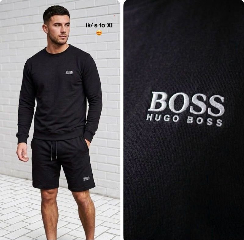 Men’s Stone Island & Hugo Boss Premium Fleece Crewneck Sweatshirt & Short Set - Image 5