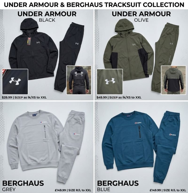 Men's Under Armour Windbreaker Tracksuit Set & Berghaus Men's Crewneck Fleece Tracksuit Set