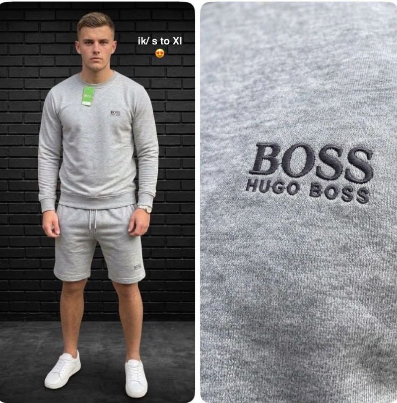 Men’s Stone Island & Hugo Boss Premium Fleece Crewneck Sweatshirt & Short Set - Image 6