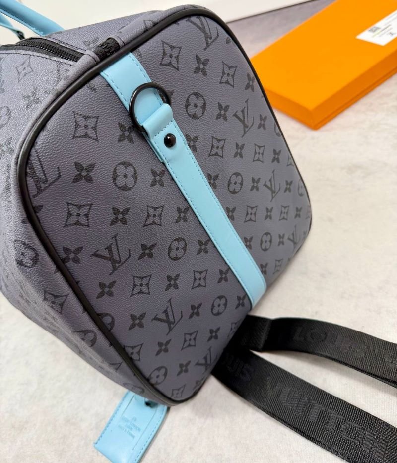 Louis Vuitton Monogram Eclipse Keepall Duffle Bag (Light Blue Accents) - Image 5