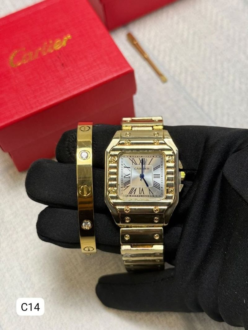 Cartier Santos Diamond-Bezel Watch & Matching Bangle Set - Image 5