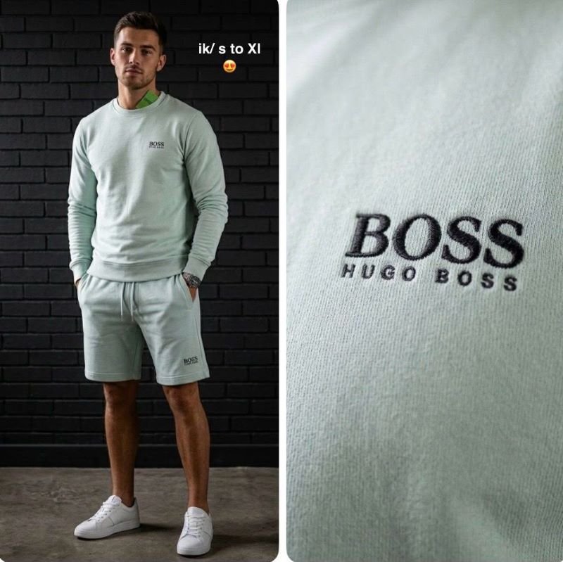 Men’s Stone Island & Hugo Boss Premium Fleece Crewneck Sweatshirt & Short Set - Image 7