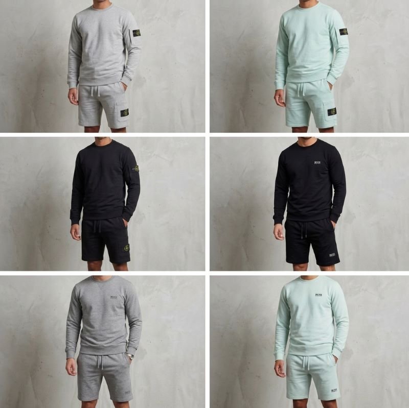 Men’s Stone Island & Hugo Boss Premium Fleece Crewneck Sweatshirt & Short Set