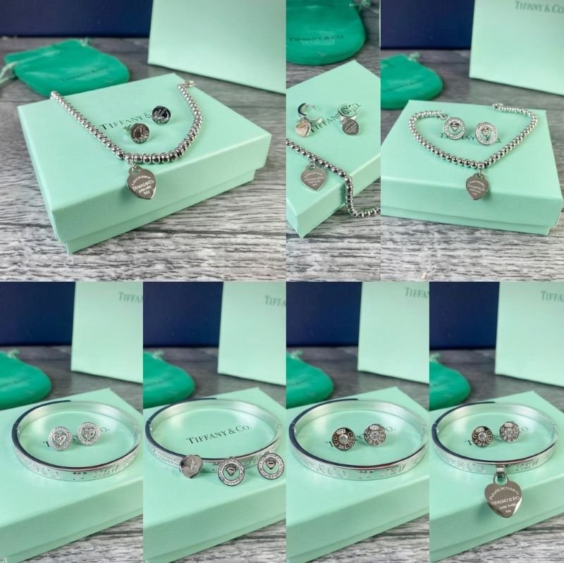 Tiffany & Co. Inspired Luxury Silver Jewelry Set Collection (Bracelet, Bangle & Earring Matching Sets)