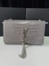 Yves Saint Laurent (YSL) Crocodile-Embossed Chain Wallet with Tassel - Grey