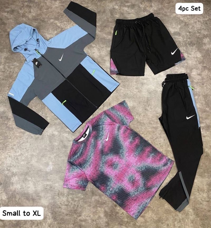 Nike 4-Piece Activewear Set - Lightweight Windbreaker, T-Shirt, Track Pants & Shorts Bundle