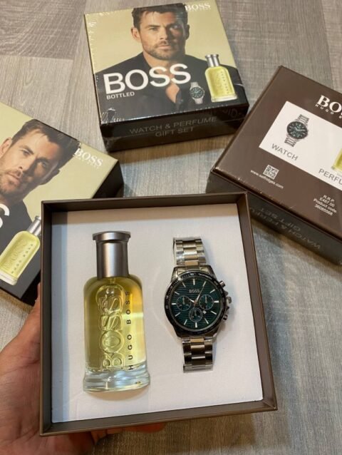 Luxury Men's Boss Bottled Watch & Perfume Gift Set Collection