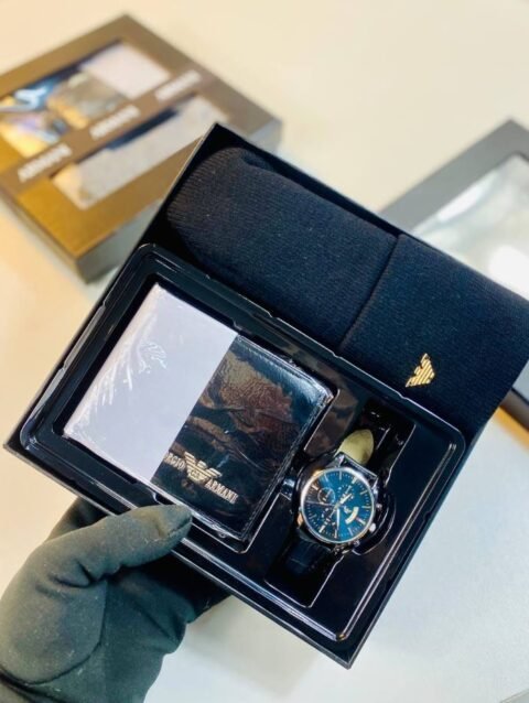 Luxury Men's Designer Chronograph Watch, Wallet, Beanie & Socks Gift Set Collection
