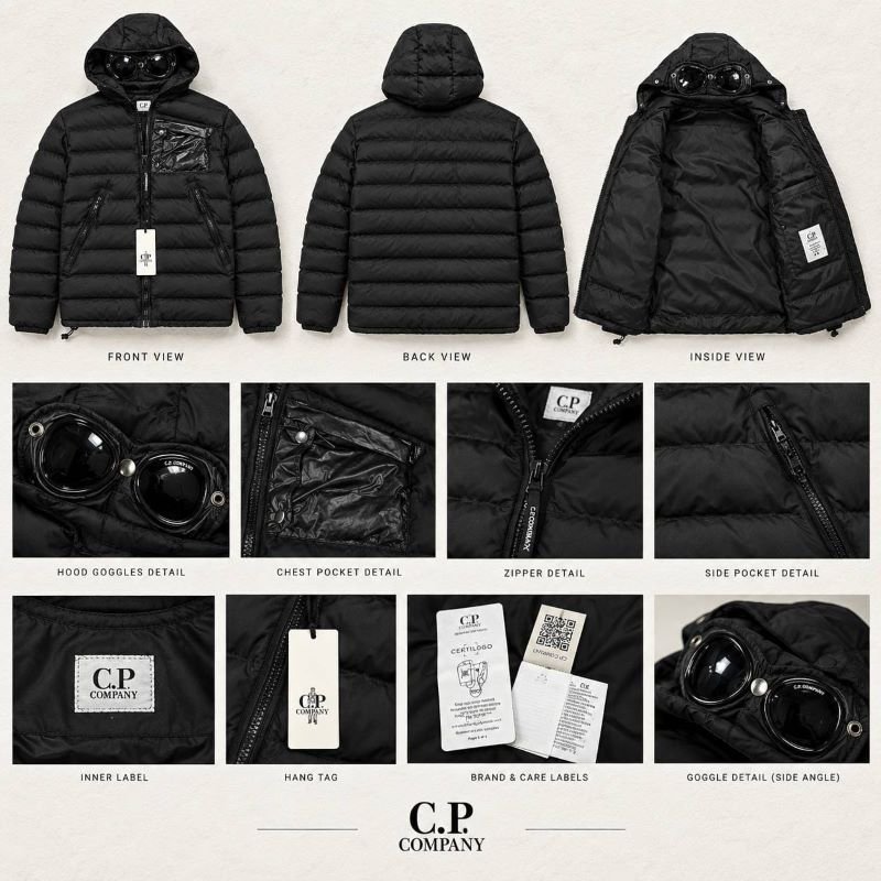C.P. Company Goggle Hooded Puffer Jacket – Black Insulated Down Coat with Chest Pocket - Image 2