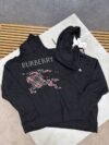 Burberry Men's Rhinestone Equestrian Knight Design Hoodie – Black Luxury Cotton Sweatshirt