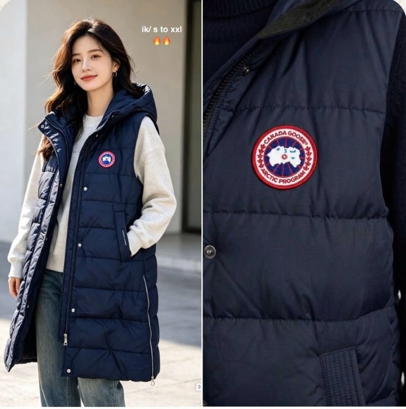 Canada Goose Women's Long Hooded Puffer Vest – Insulated Sleeveless Down Jacket