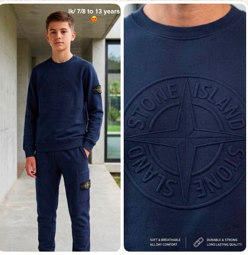 Stone Island Junior/ Kid's Embossed Print Sweatshirt & Jogger Tracksuit Set - Image 2