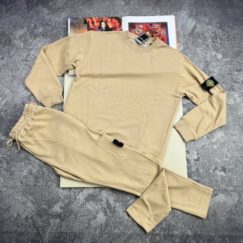 Stone Island Men's Crewneck Cargo Tracksuit Set – Premium Cotton Fleece Sweat Suit - Image 3
