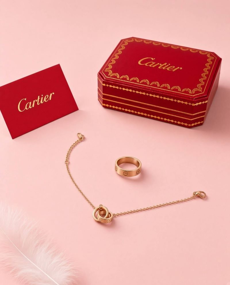 Cartier LOVE Interlocking Ring Bracelet & Matching Ring Set - Image 4