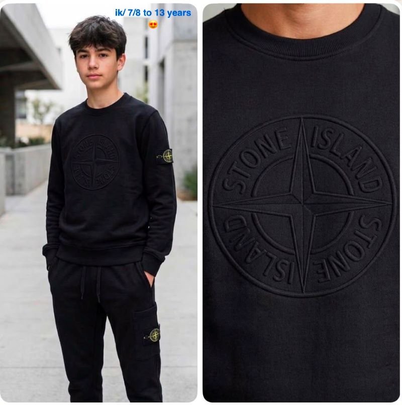 Stone Island Junior/ Kid's Embossed Print Sweatshirt & Jogger Tracksuit Set - Image 3