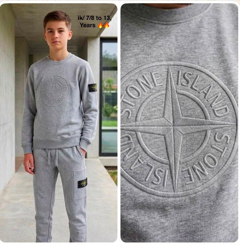 Stone Island Junior/ Kid's Embossed Print Sweatshirt & Jogger Tracksuit Set - Image 4