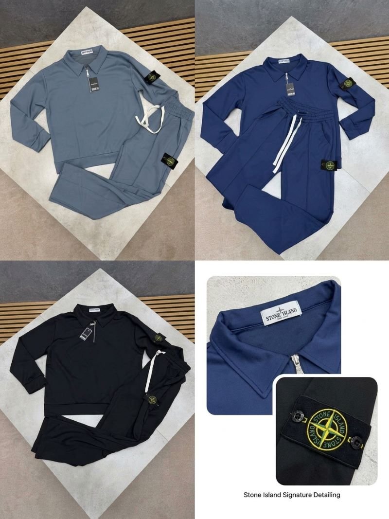 Stone Island Men's Quarter-Zip Polo Tracksuit Set (Jacket & Matching Joggers)