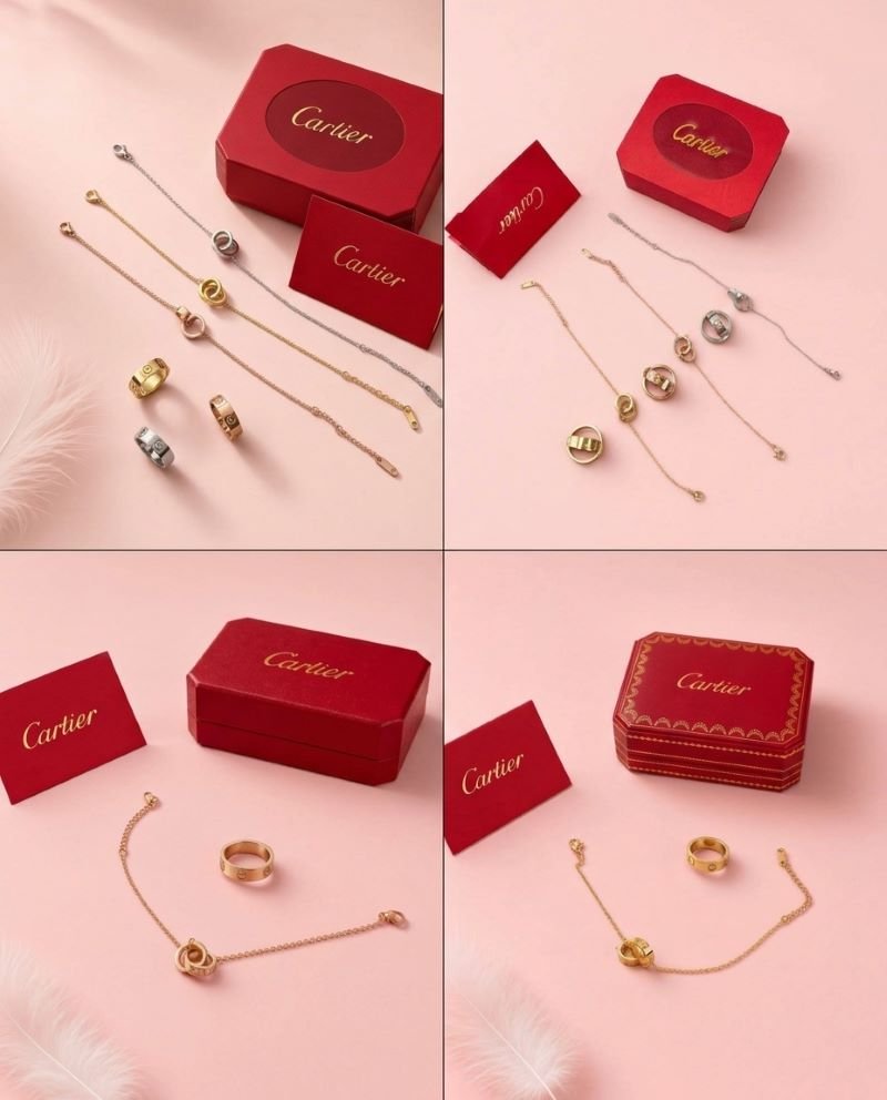 Cartier LOVE Interlocking Ring Bracelet & Matching Ring Set