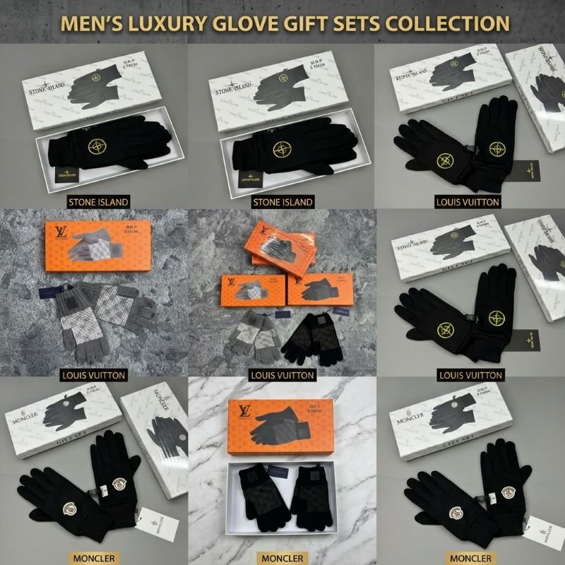 Designer Men's Luxury Winter Gloves Gift Set Collection – Stone Island, Louis Vuitton, & Moncler