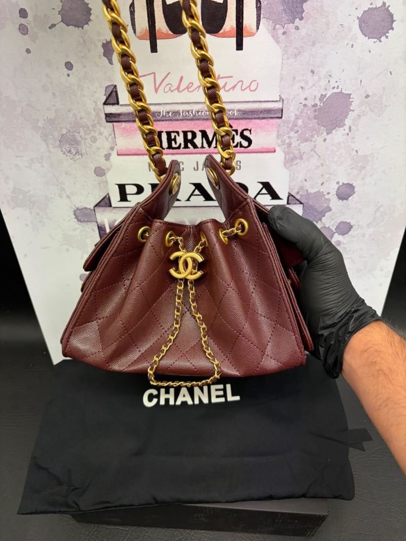 Chanel Quilted Caviar Leather Drawstring Chain Shoulder Bag