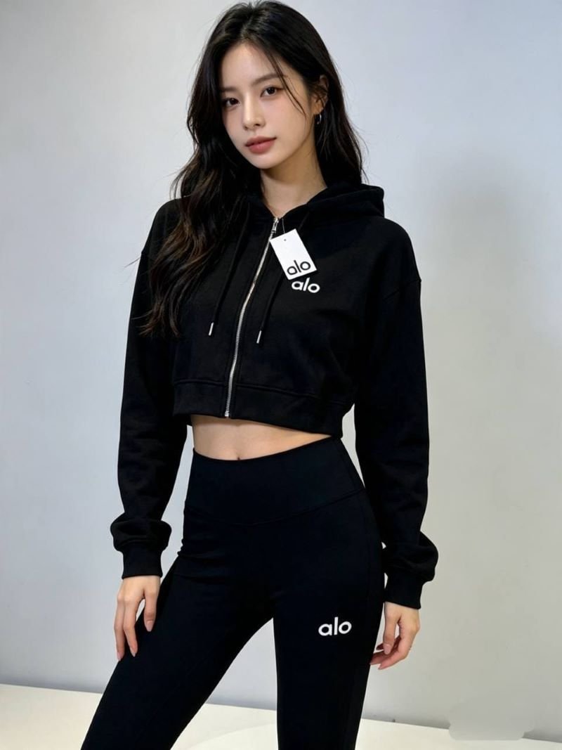 Alo Yoga Women's Cropped Zip-Up Hoodie & High-Waist Legging / Jogger 2-Piece Set