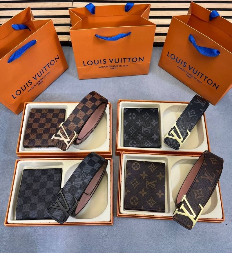 Louis Vuitton & Gucci Men’s Belt & Wallet Luxury 2-Piece Gift Set Collection - Image 2
