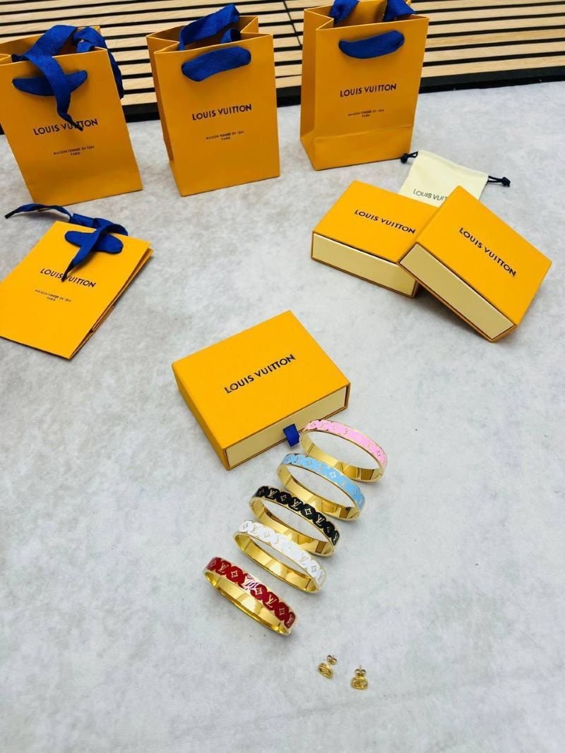 Louis Vuitton Nanogram Enamel Bangle & Stud Earrings Jewelry Set