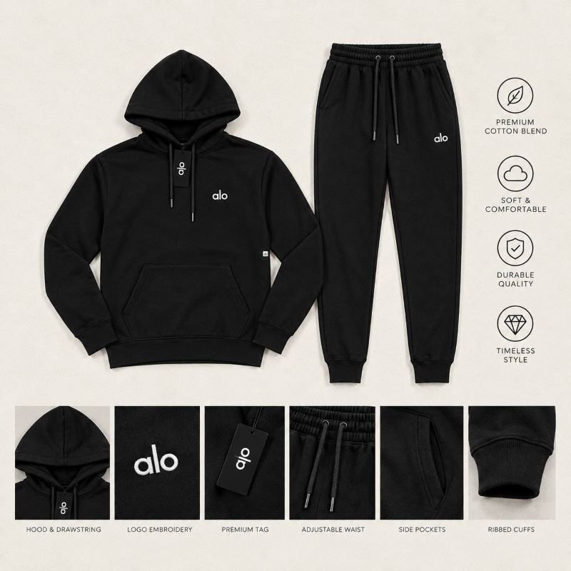 Alo Yoga Accolade Fleece Hoodie & Jogger Tracksuit Set Collection - Image 2