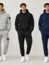 Stone Island Hooded Tracksuit Set — Grey, Black & Navy Full Zip Knit Two-Piece