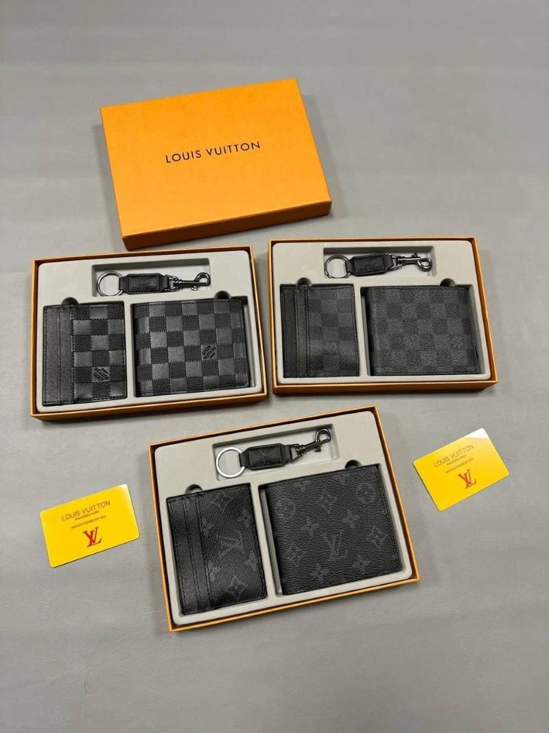 Louis Vuitton Canvas Bifold Wallet, Cardholder & Keyring 3-Piece Gift Set Collection