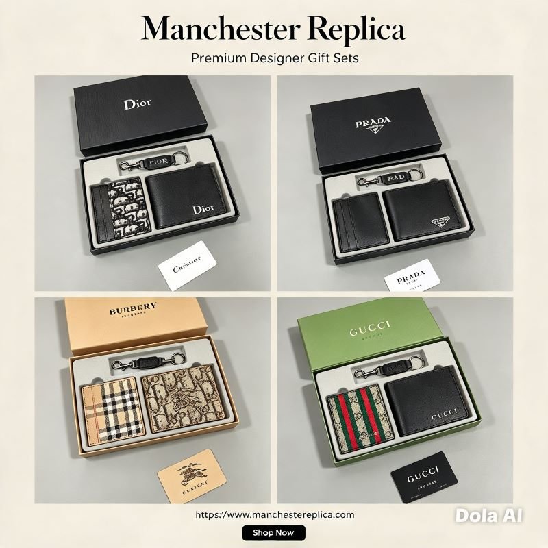 Luxury Designer Bifold Wallet, Cardholder & Keyring 3-Piece Gift Set Collection