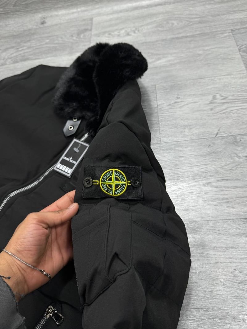 Stone Island Shearling Fur Collar Down Puffer Bomber Jacket Collection - Image 11