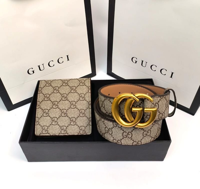 Designer Lv & Gucci Monogram Leather Belt with Matching Wallet Gift Collection - Image 10