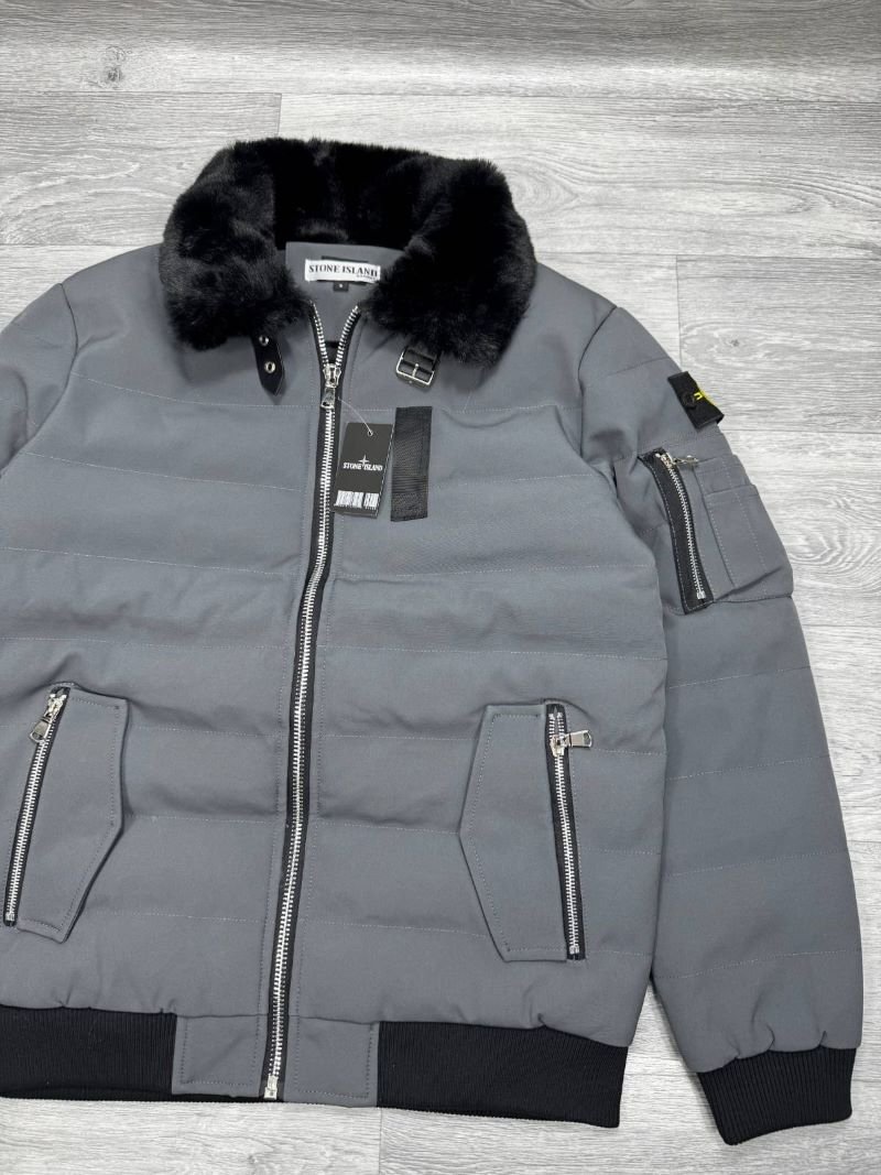 Stone Island Shearling Fur Collar Down Puffer Bomber Jacket Collection - Image 12