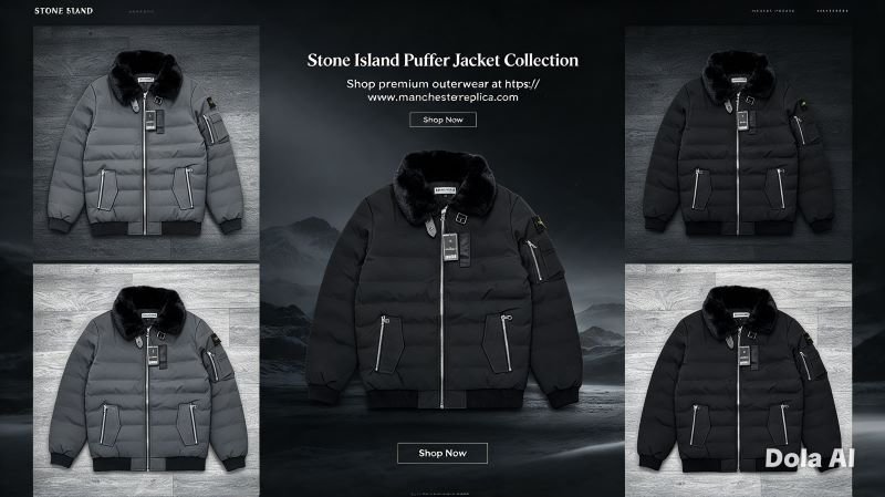 Stone Island Shearling Fur Collar Down Puffer Bomber Jacket Collection