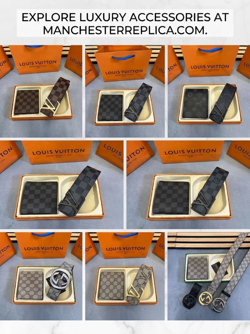 Louis Vuitton & Gucci Men’s Belt & Wallet Luxury 2-Piece Gift Set Collection