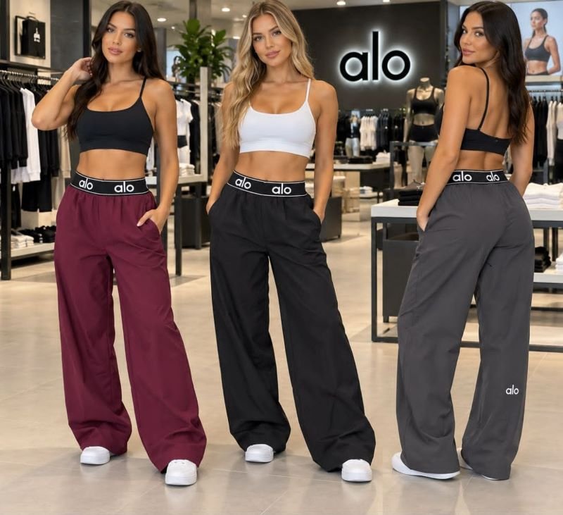 Alo Branded Elastic Waistband Active Trousers - Image 2