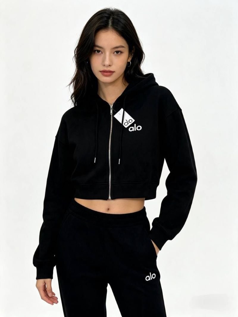 Alo Yoga Women's Cropped Zip-Up Hoodie & High-Waist Legging / Jogger 2-Piece Set - Image 2