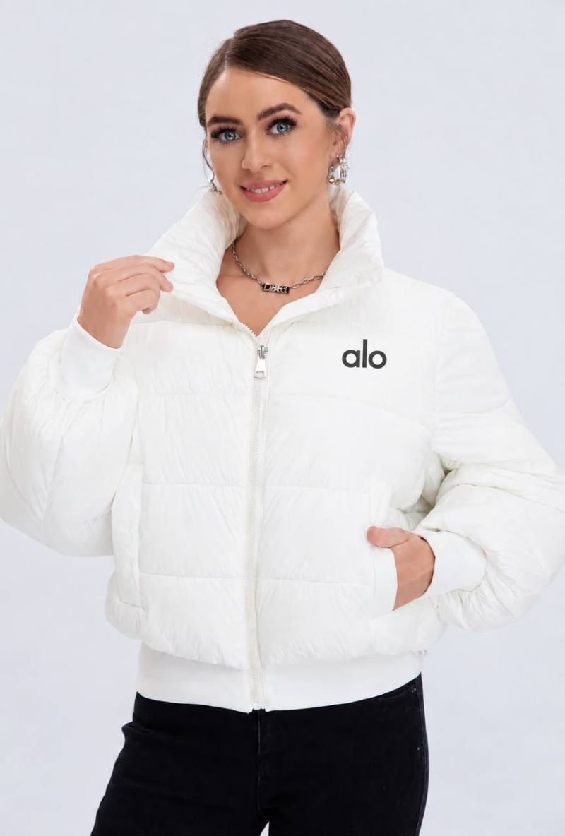 Alo Yoga Cropped Puffer Jacket — Premium Quilted Logo Outerwear in Black, White & Ivory - Image 2